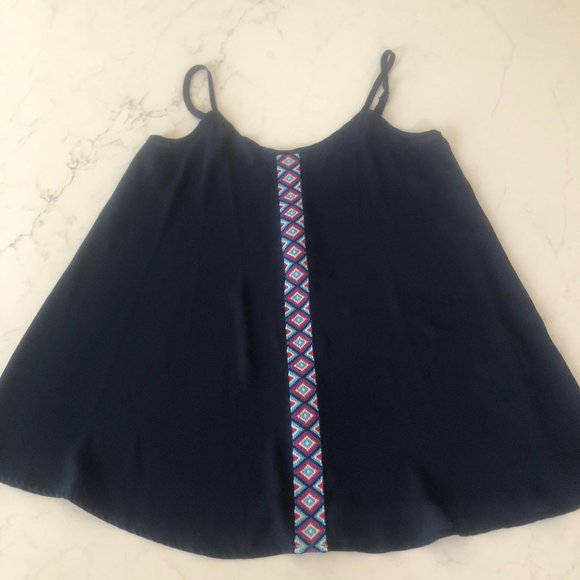 Navy Spaghetti Strap Flowy Top w/Braided Trim Accent - Picture 3 of 6